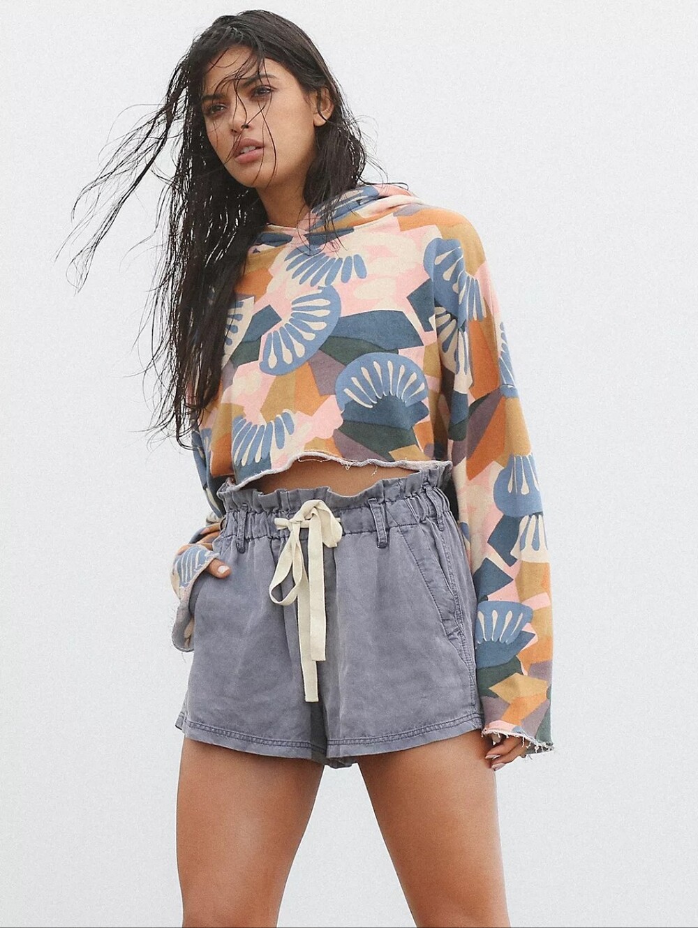 Free People High-Waisted Wash Shorts Brown Stone Wash Paperbag Linen Blend XS